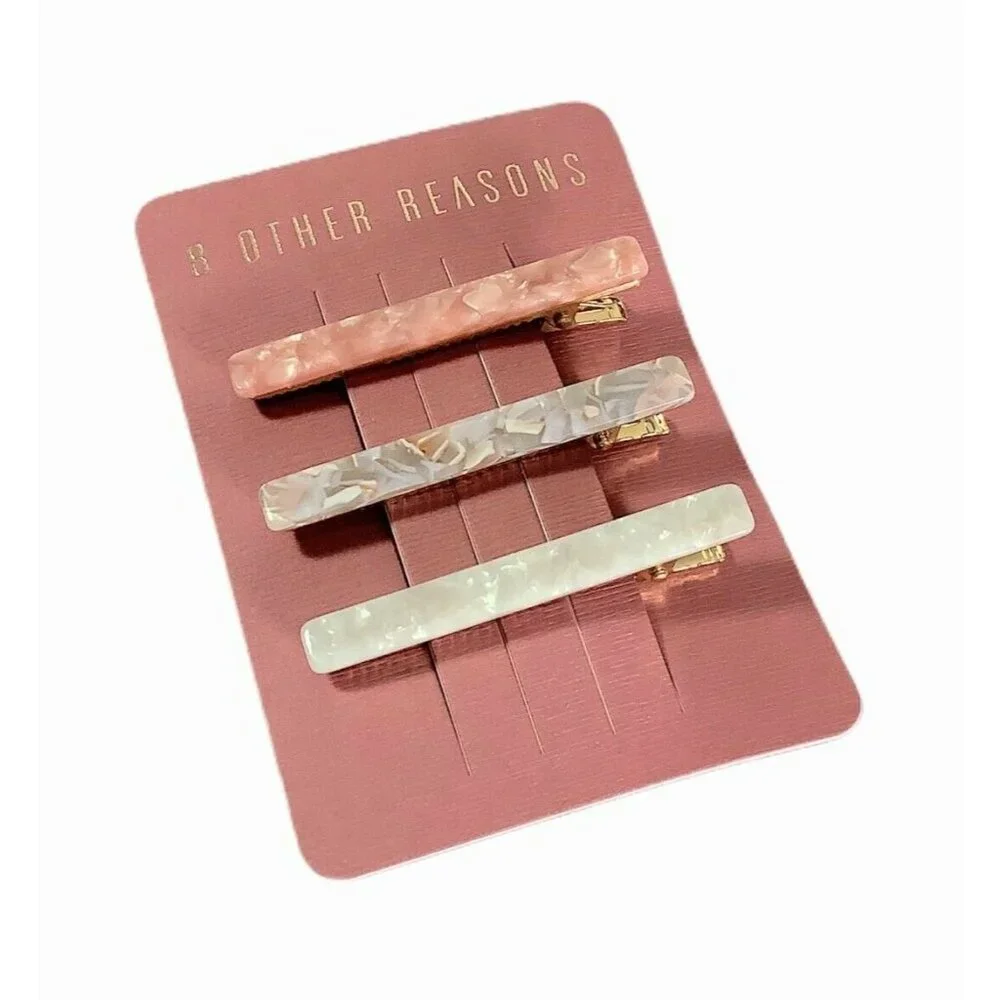 Barrettes Shell Abalone Look Rose Gray Ivory 8 OTHER REASONS Runway Clip NIP - Picture 1 of 3